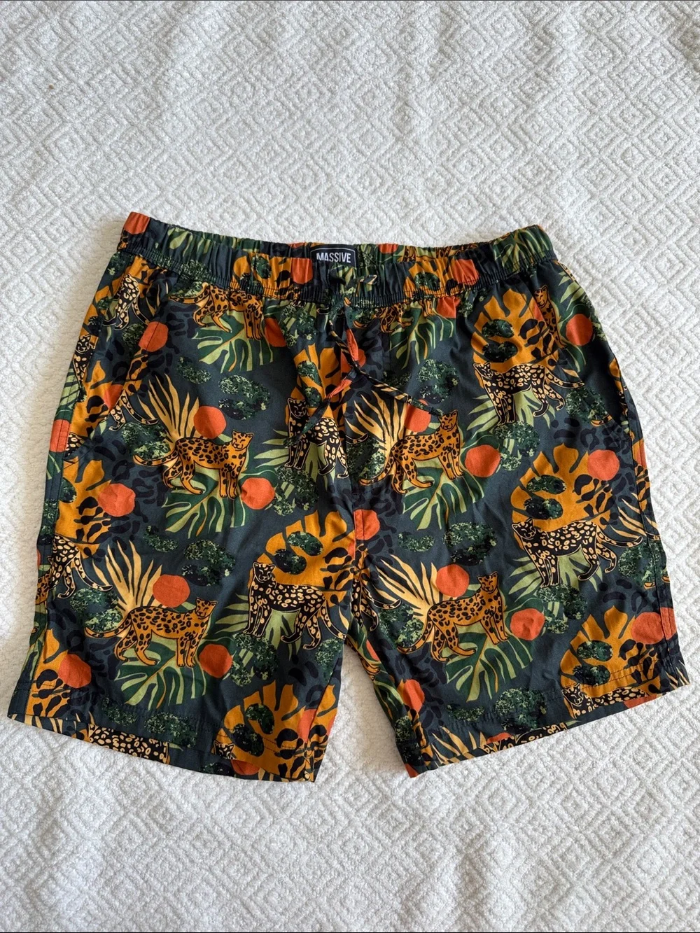 Massive Men’s Printed Swim Trunks in Green and Orange